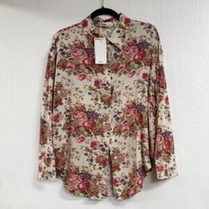 Mango Women's Floral Over Sized Button Up